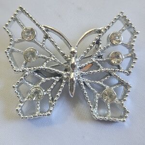 Vintage Rhinestone Open Work Butterfly Brooch/Pin